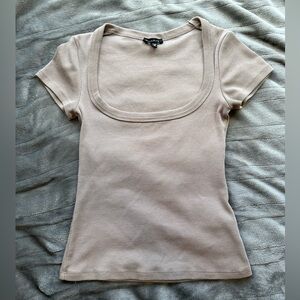 Dynamite Scoop Neck Ribbed Tshirt in “Cinder Beige”